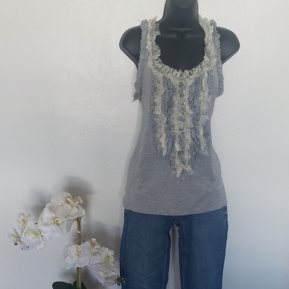romeo & juliet gray tank top cream ruffles…